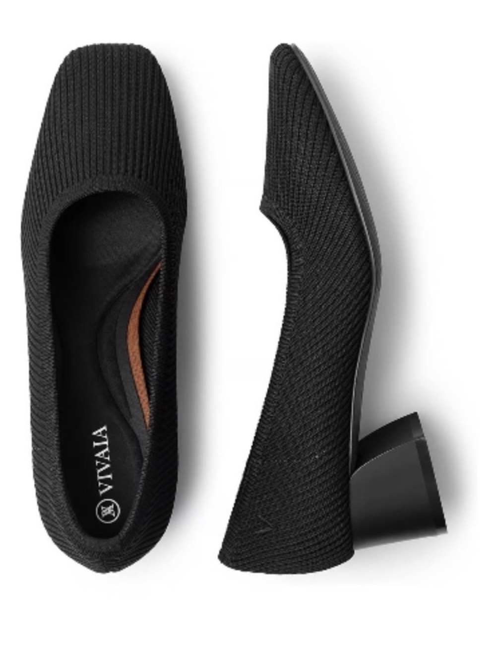 VIVAIA Melody Chunky Heels Square Toe Black Women’s EU 40 US 9 Knit Comfort